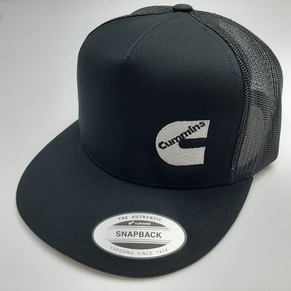 Cummins Flat Bill Trucker Mesh Snapback Cap Hat Black - Picture 1 of 4